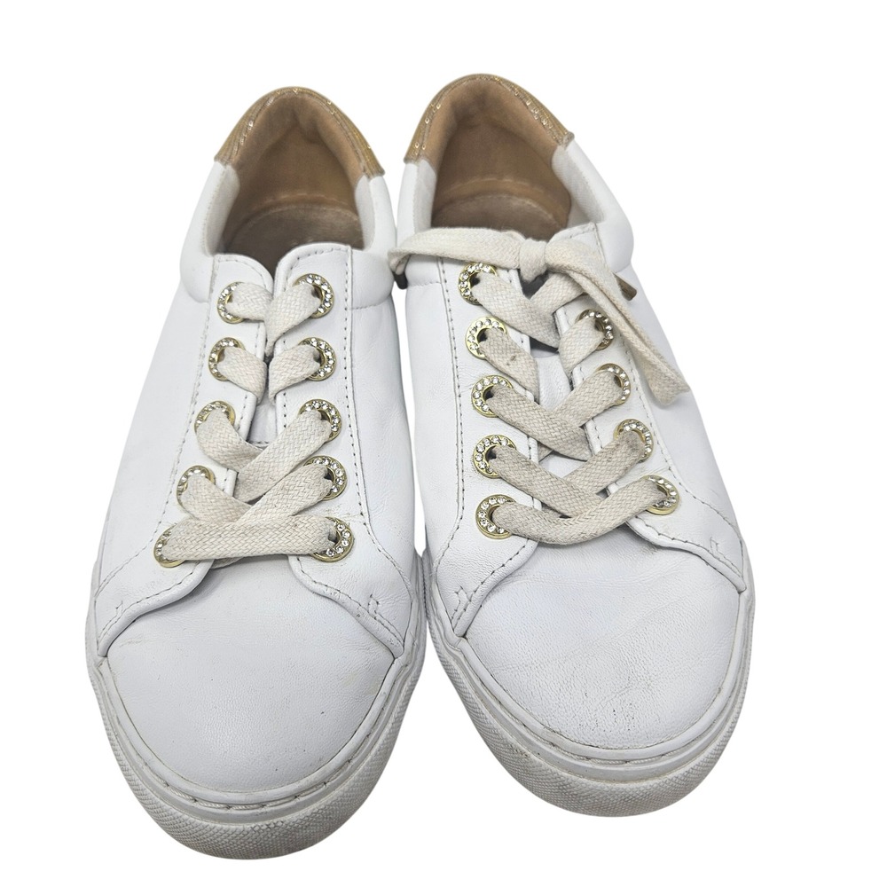 Lilly Pulitzer White Leather Gold Rhinestone Eyelet Low Top Sneakers Womens Sz 7 - Picture 4 of 11